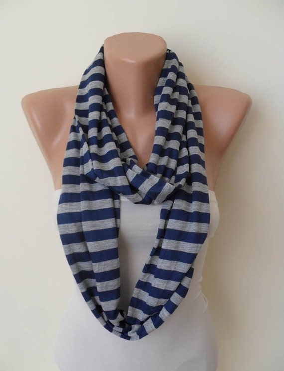 Cotton Striped Infinity Scarf Lightweight Cotton by Umbrellaa