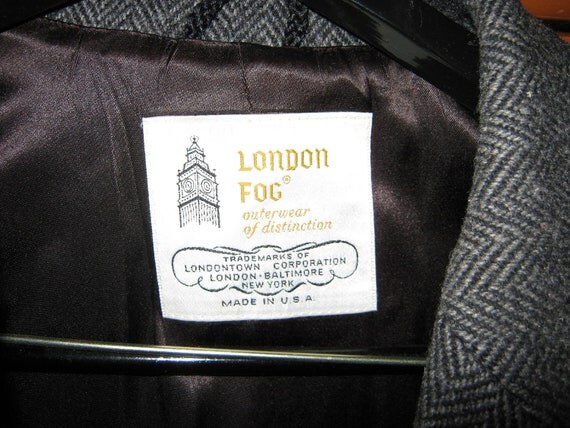 LONDON FOG vintage men's overcoat. Grey herringbone wool.