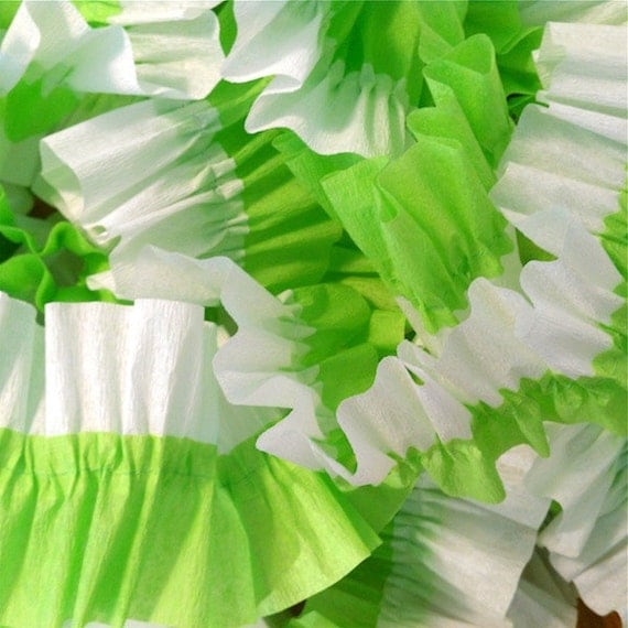 36 Feet Bright Green and White Ruffled Crepe Paper Streamers - Party Decoration - Craft and Party Supplies Il_570xn