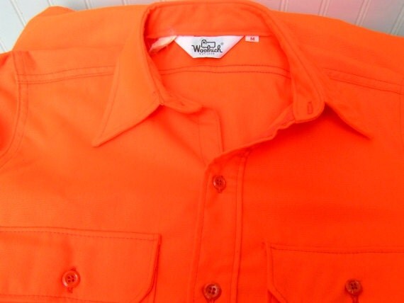 vintage Woolrich shirt mens M blaze orange hunting shirt 1970s