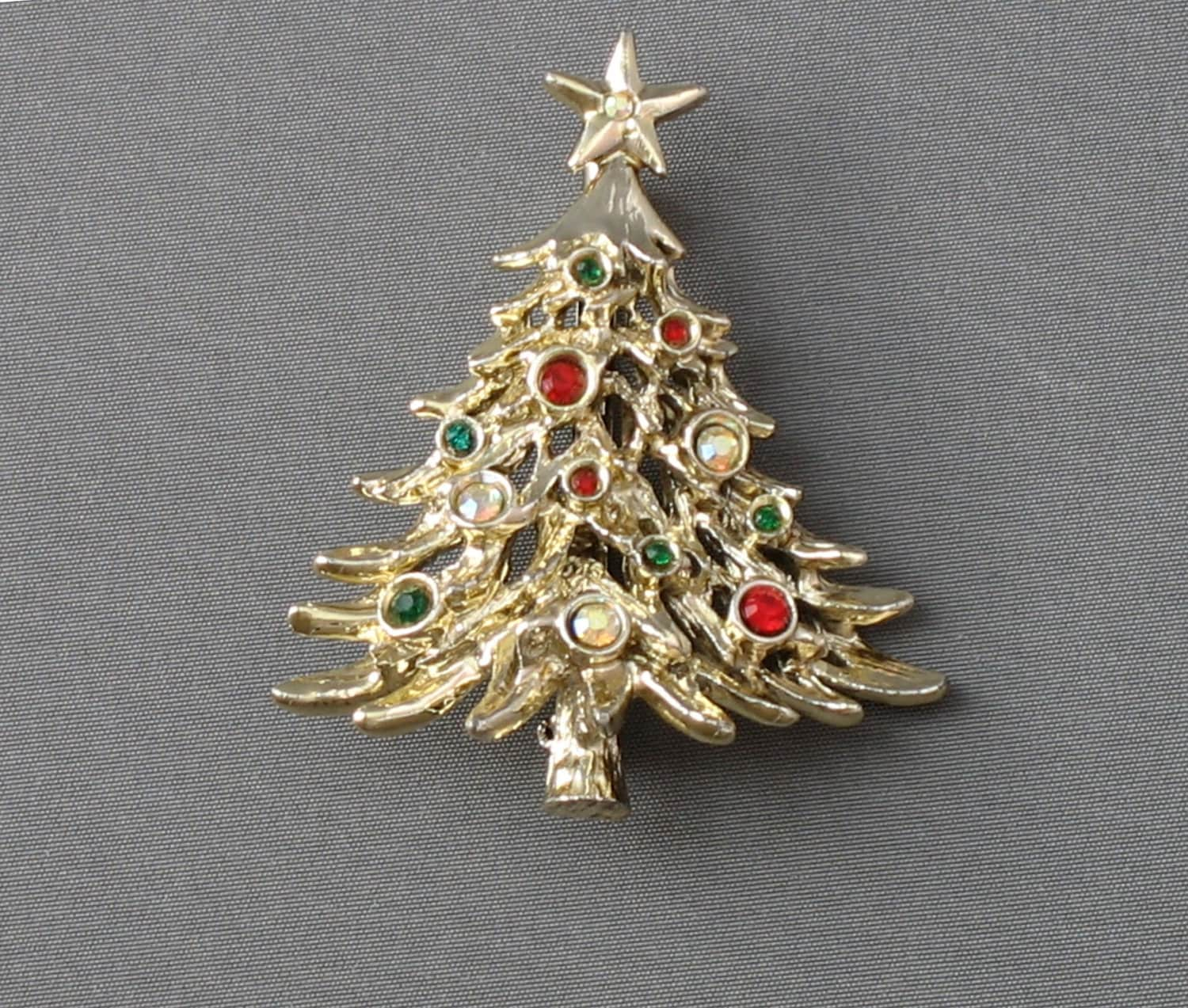 Vintage Christmas Tree Brooch Pin signed Tancer II