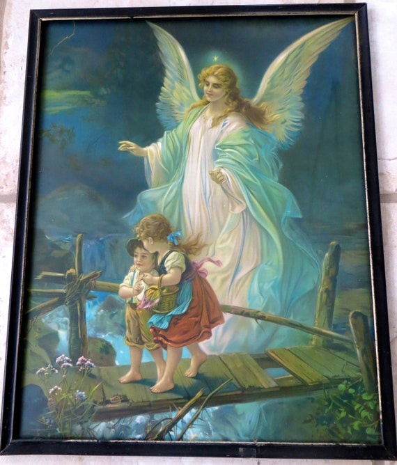 VINTAGE Guardian ANGEL with Children Boy by VintageVogueTreasure