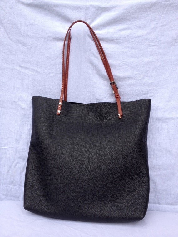Black Leather bag with brown leather and buckle straps