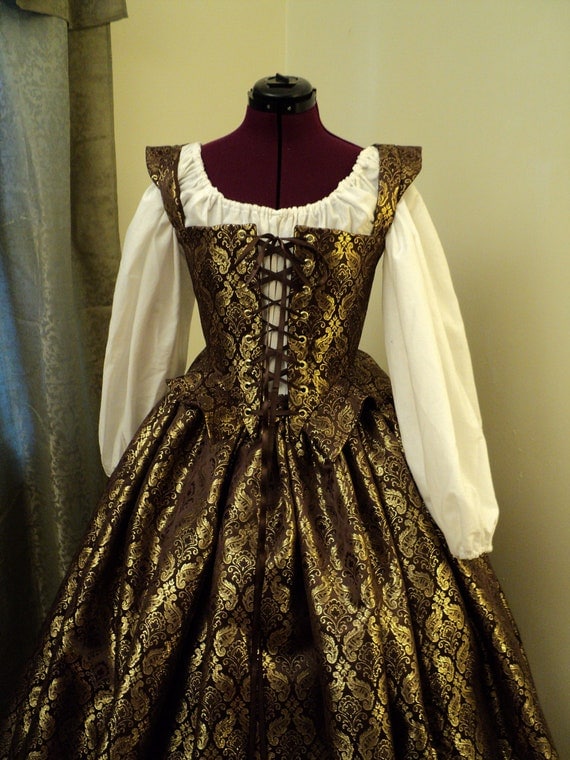 Brown and Gold Renaissance Elizabethan Dress  Gown Costume