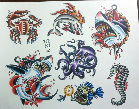 neo traditional images tattoo Nautical Tattoo Traditional Sheet Flash II
