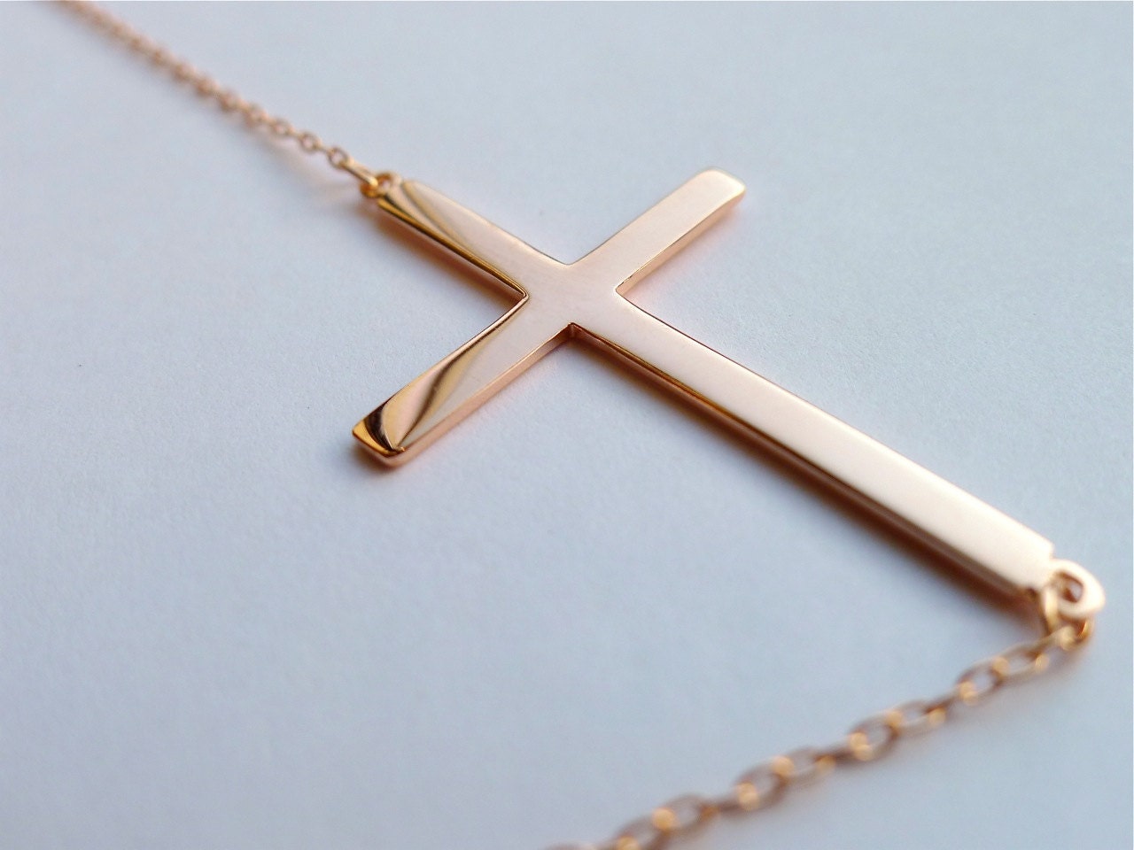 Rose Gold Sideways Cross Necklace Large Horizontal By Styleportal