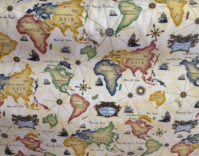 World Map Fabric By The Yard