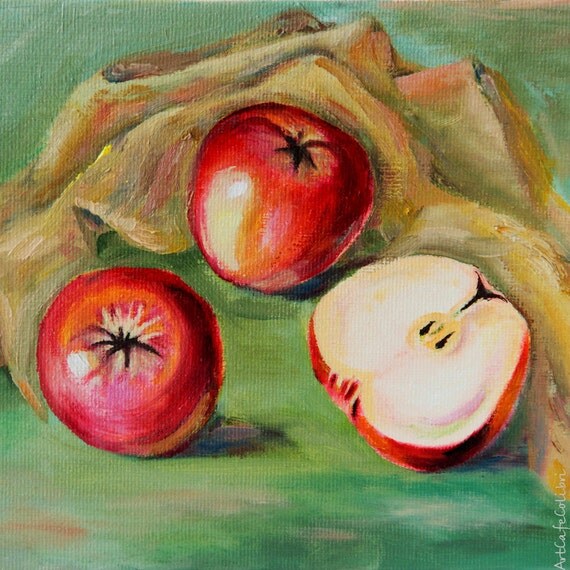 Items similar to Red apples - Oil painting on canvas - Still Life - Red ...