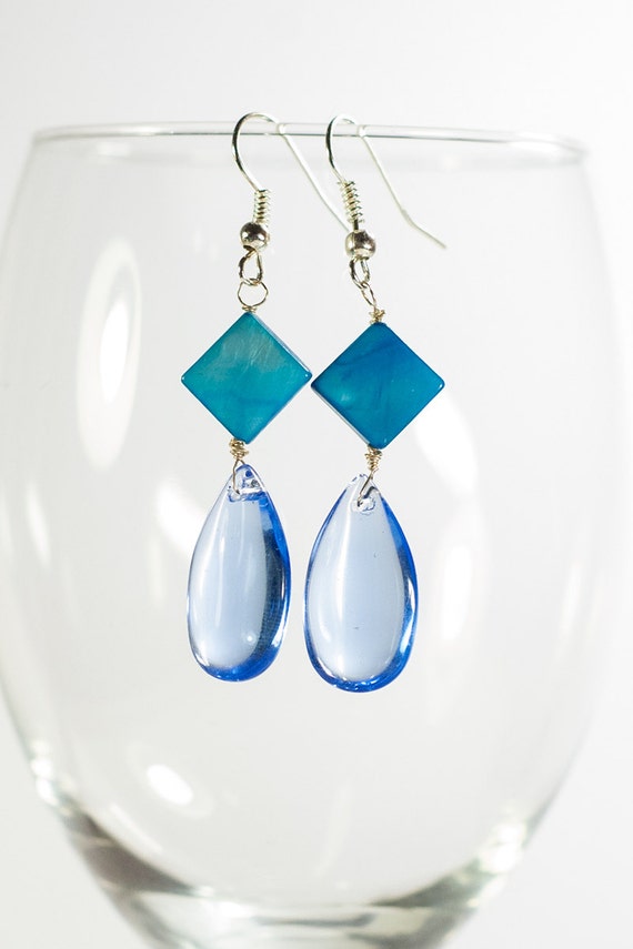Rain Drop Blue Drop Dangle Earrings