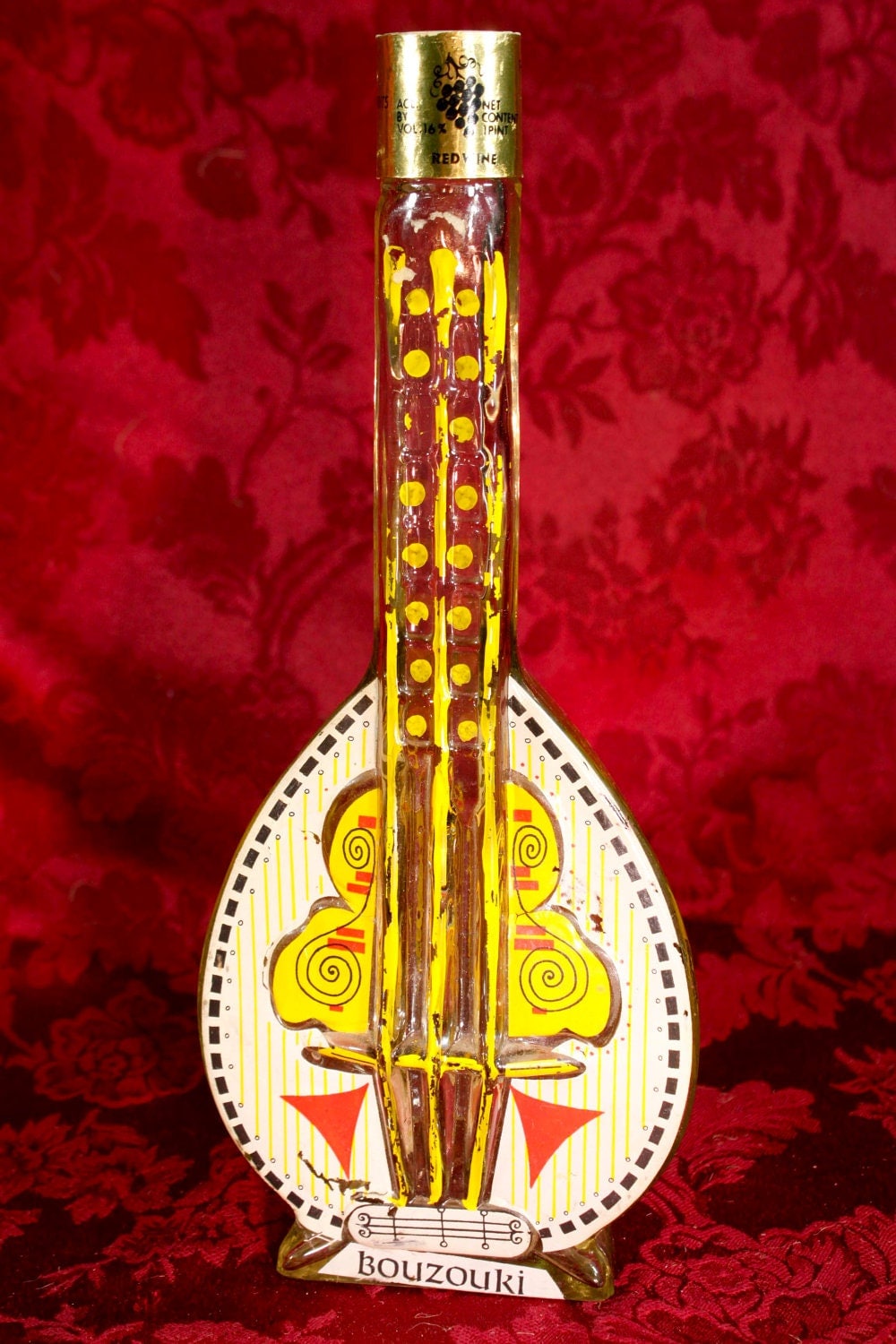 Vintage Bouzouki Glass Wine Liquor Bottle Decanter Guitar