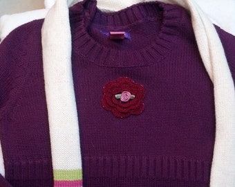 Girls Toddler Burgundy Sweater and Striped Scarf - Handmade Irish Rose -  Sizes 5 and 6 Years