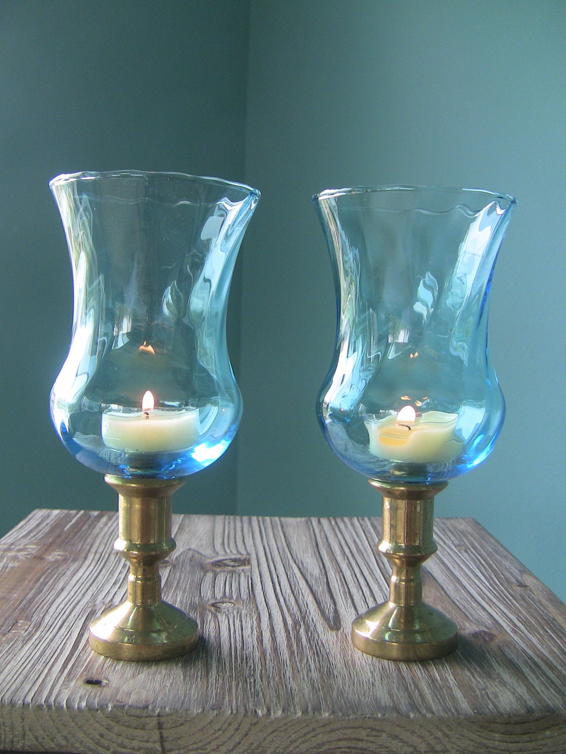 Vintage Blue Glass Brass Candle Holders Aqua Blue Wedding   Il Fullxfull.365408828 D75o 