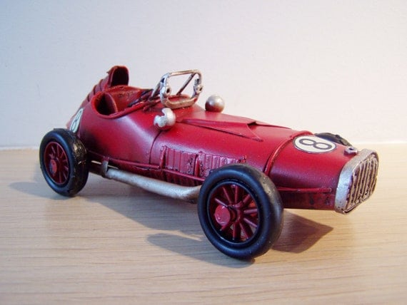 Vintage racing car miniature antique race car miniature in