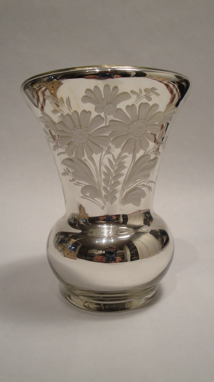 Antique Mercury Glass Vase Hand Blown an Hand Painted