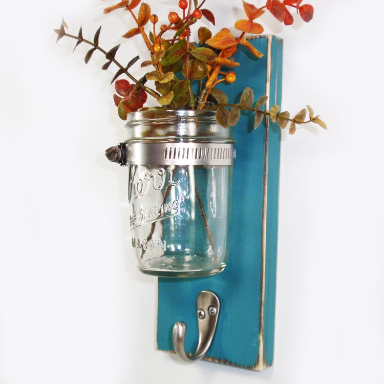 Wall Flower Vase 1 Hook Key HolderOcean by CountryLivingAtHeart