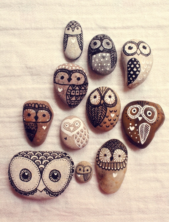 Tiny Hand Painted Rock Owl
