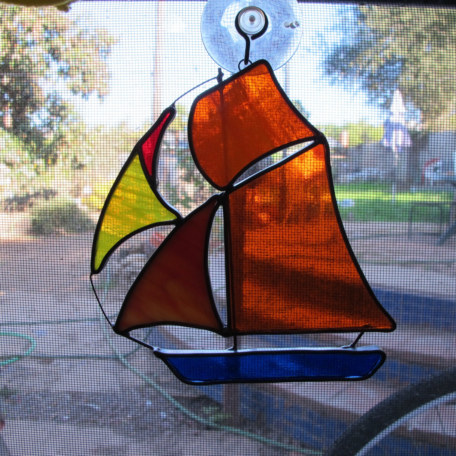 Tiffany Stained Glass Sailboat Suncatcher by AllThisJunk on Etsy