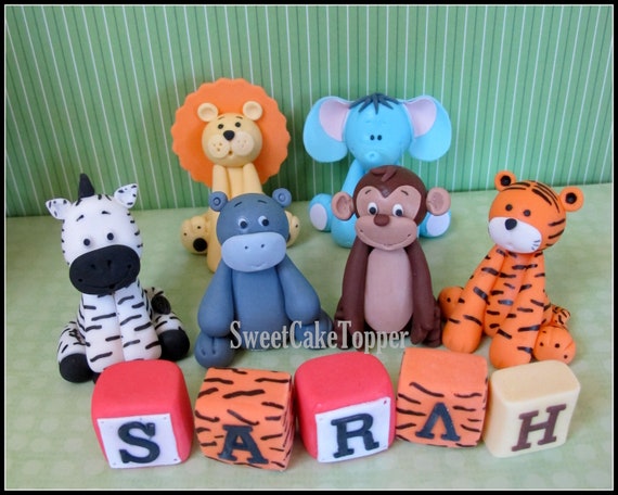 6 Safari Animal Fondant Cake Topper Handmade Edible Cake