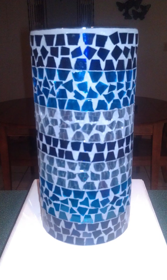 Beautiful Vintage Blue Mosaic Glass Vase