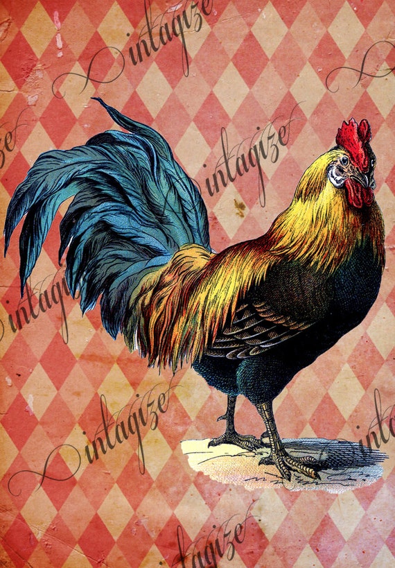 Items similar to Vintage Victorian French Rooster. Printable INSTANT