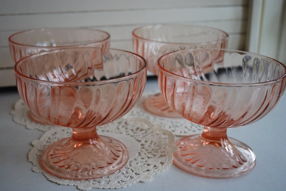 Vintage Pink Swirl Depression Glass Dessert Cups Set of 4