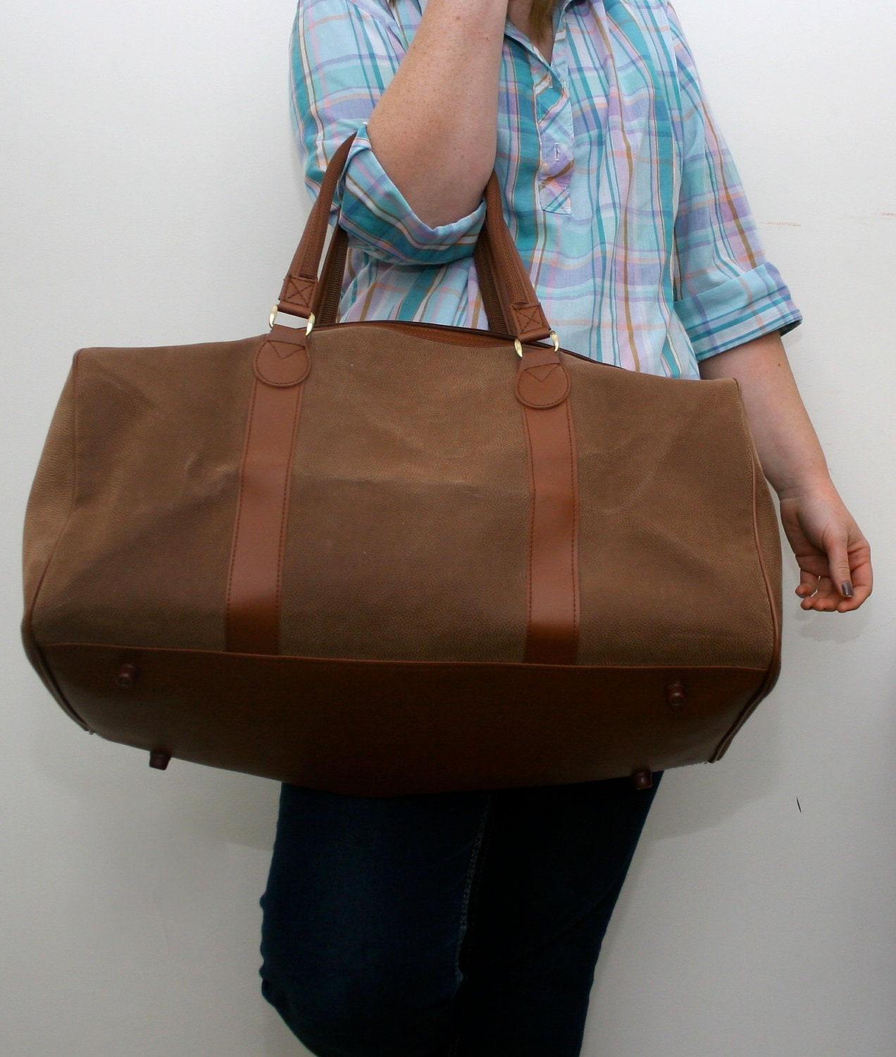 Vintage Pebbled Suede LARGE Brown Duffel Bag