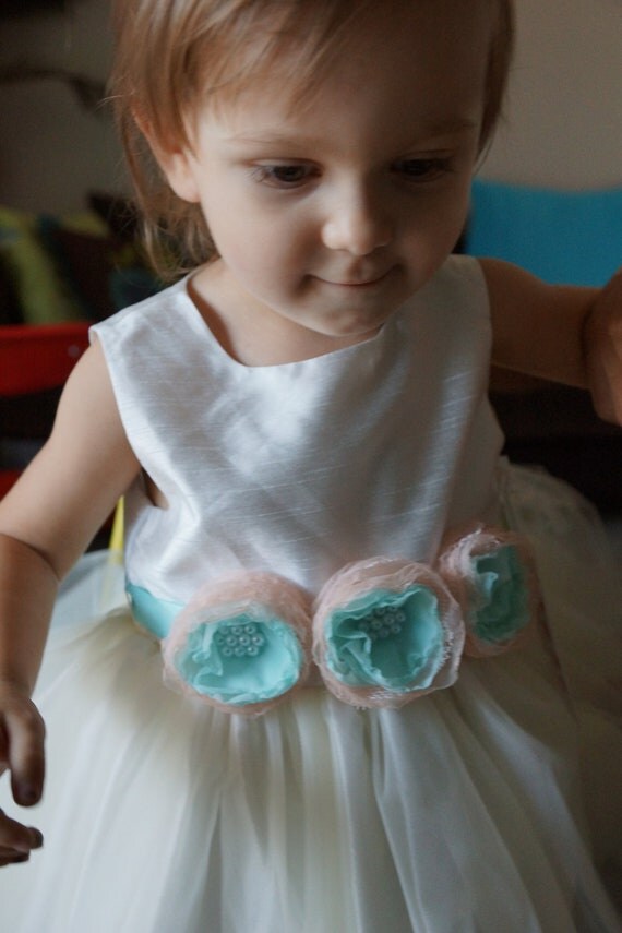 Flower Girl Sash and Flower Headband Mint and by ArysBoutique