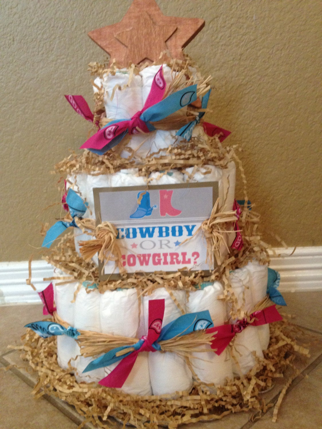 Items similar to Gender Reveal Diaper Cake on Etsy