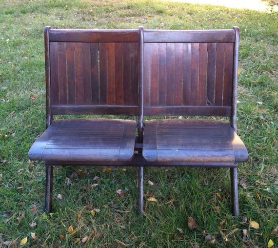 Antique wood double folding chairs