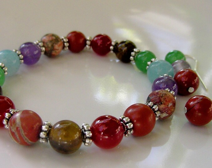 7 Chakra Bracelet, Earrings, Semi Precious Stones for Harmony, Energy , Balance, 7 Primary Chakras, Gift Idea,