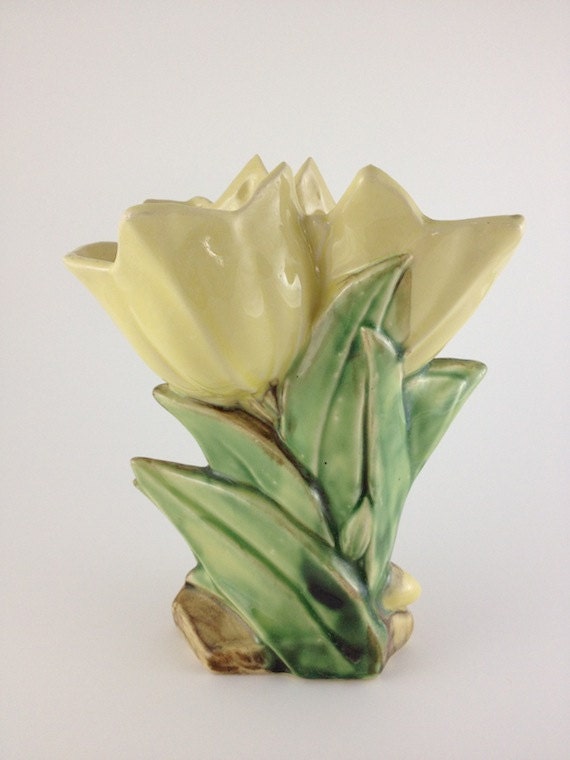 1940's Vintage McCoy Yellow Double Tulip Flower Vase