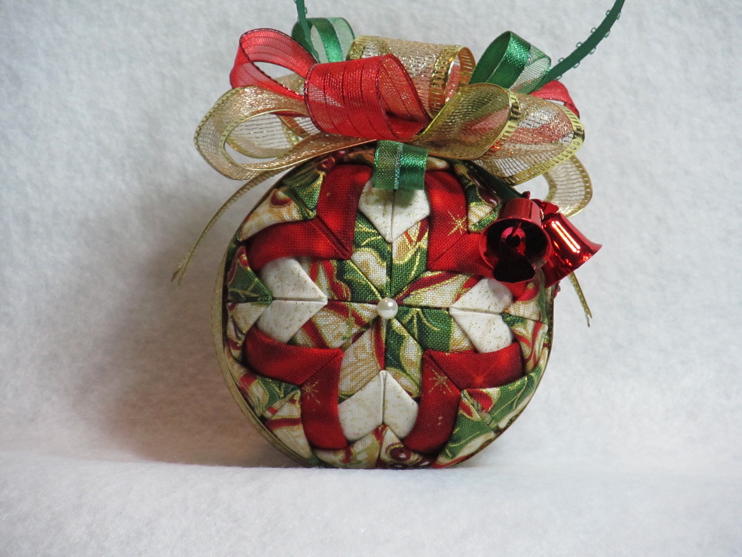 quilted no sew fabric christmas ornament ball gold green quilted no sew fabric christmas ornament ball gold green