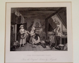 Hogarth "The Distressed Poet" 19th Century Matted Lithograph