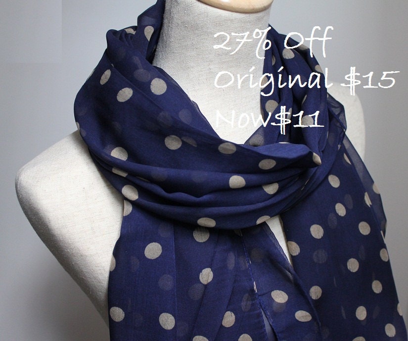 Womens scarves navy with white polka dots