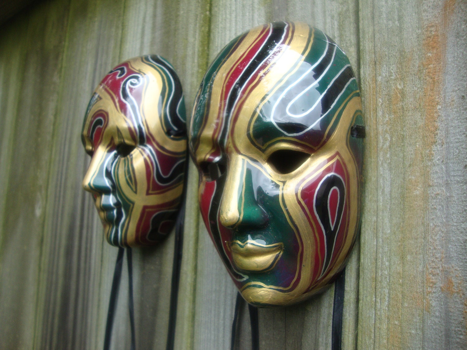 RESERVED for Lauren Decorative Ceramic Masks Abstract Painted