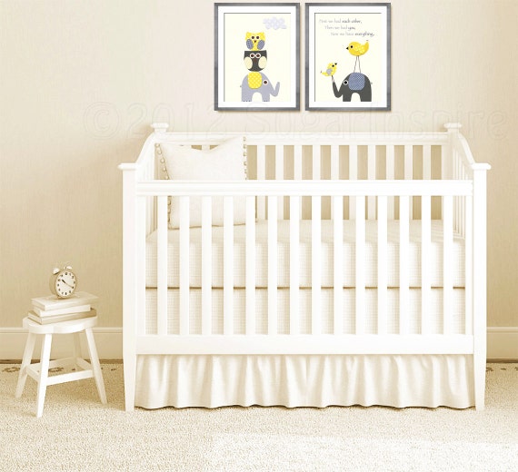 Yellow and grey Nursery Art Print 8x10Kids Room Decor Baby