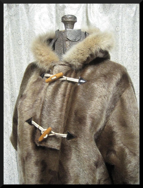 Vintage Faux Seal Skin Jacket Parka Men M 40 42 Women L or