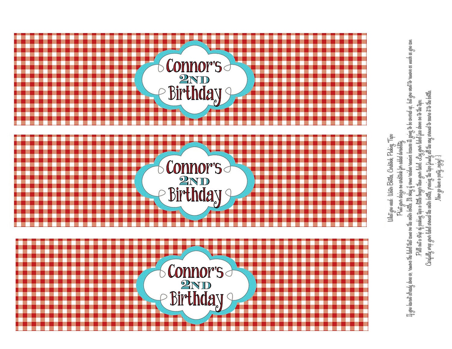 DIY picnic themed Water bottle labels printable file