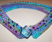 Teal Purple and Green Beaded Necklace Handmade Jewelry