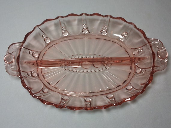 Items similar to Vintage Pink Depression Glass Divided Dish on Etsy