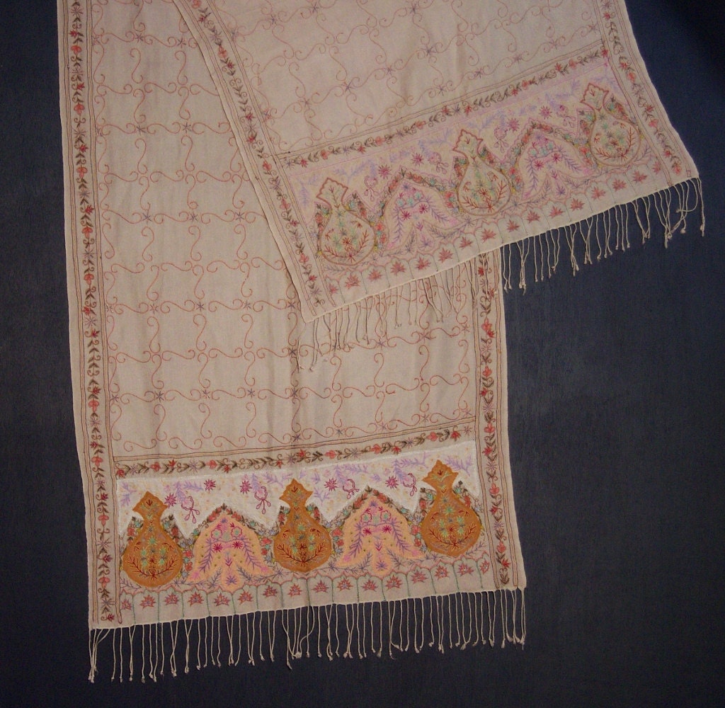 Exquisite Embroidered and Beaded Fringed Wool by OpenedApples