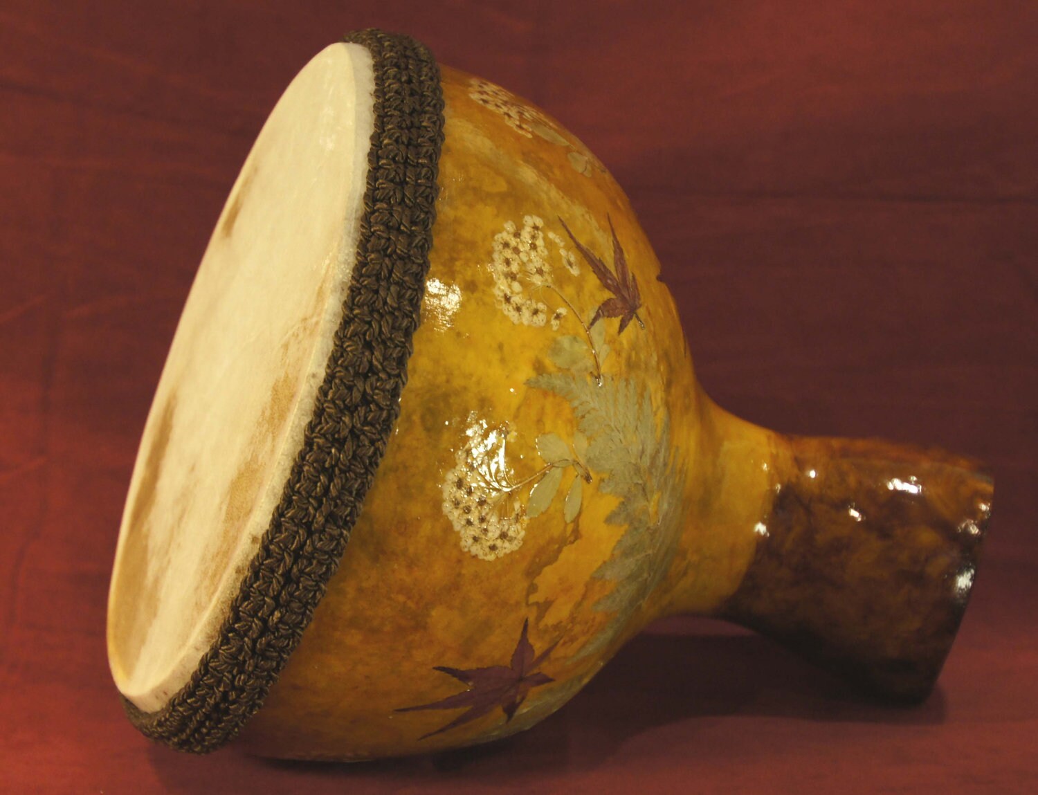 Extra Large Bottle Gourd Drum Decopauged with fernsand