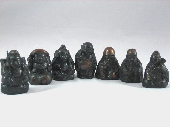 Seven Lucky Gods 1940's Occupied Japan Bronze Copper