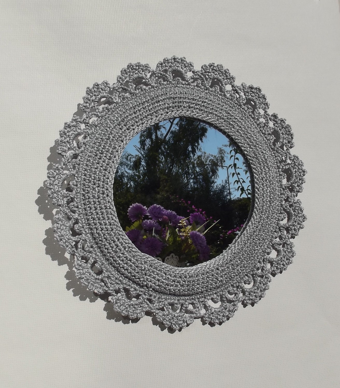 FREE shipping Crochet Round Mirror Frame Grey