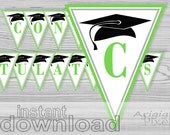 Green Graduation Party Banner, printable, PDF files, congratulations graduate, graduation cap image, instant download Il_170x135