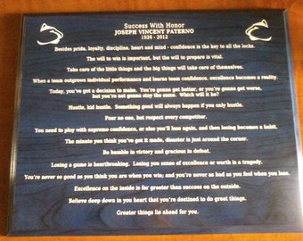 Laser Engraved - Penn State Joe Paterno famous sayings - motivational