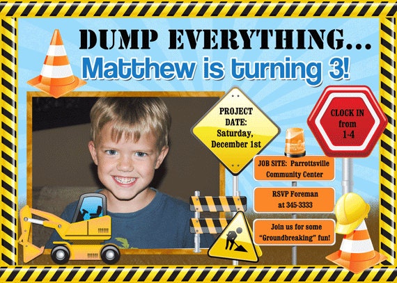 Construction Signs Dump Truck Birthday Invitations - Printable Il_570xn