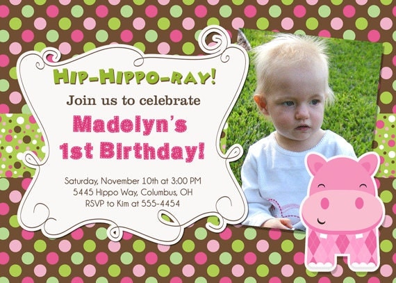 Cute Hippo Brown Polka Dot Birthday Party Invitation - Printable Il_570xn