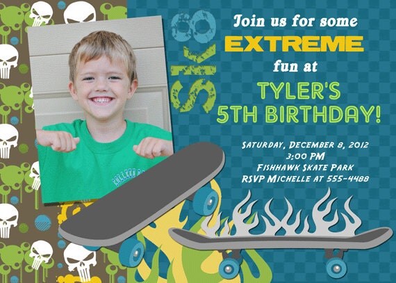 Extreme Skateboard Birthday Party Invitation Il_570xn