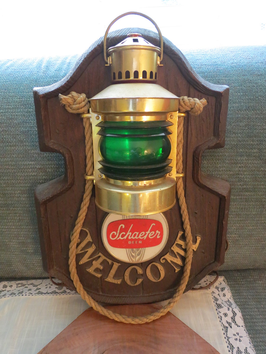 Vintage 1970 S Schaefer Beer Red Light Nautical Welcome Sign